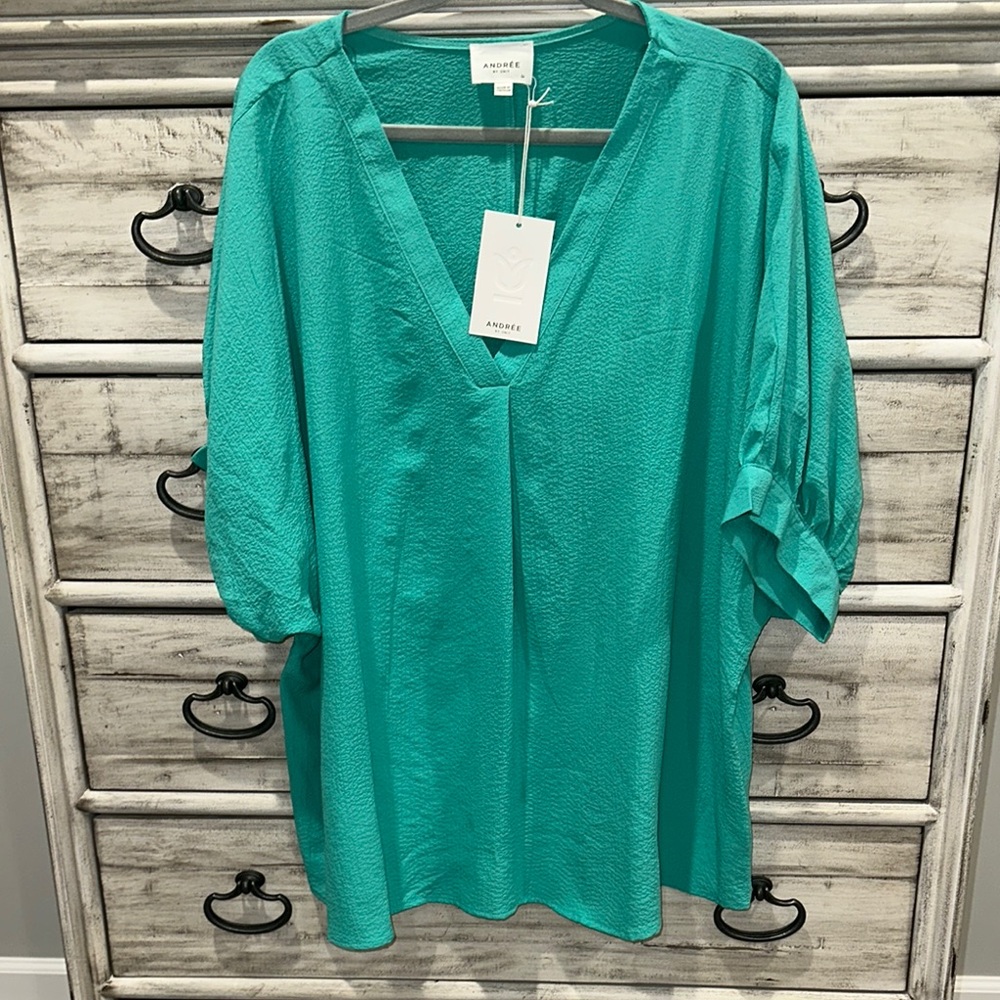 ANDREE BY UNIT Blue Boxy Tunic with Mandarin Collar